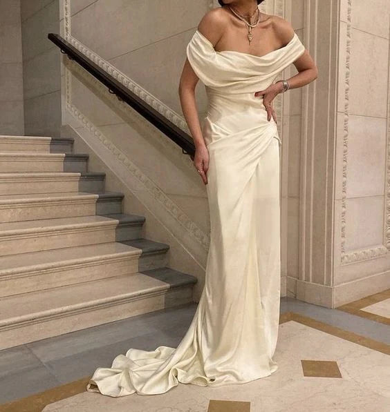 Vintage Mermaid Off The Shoulder Long Satin Wedding Dresses Bridal Gown