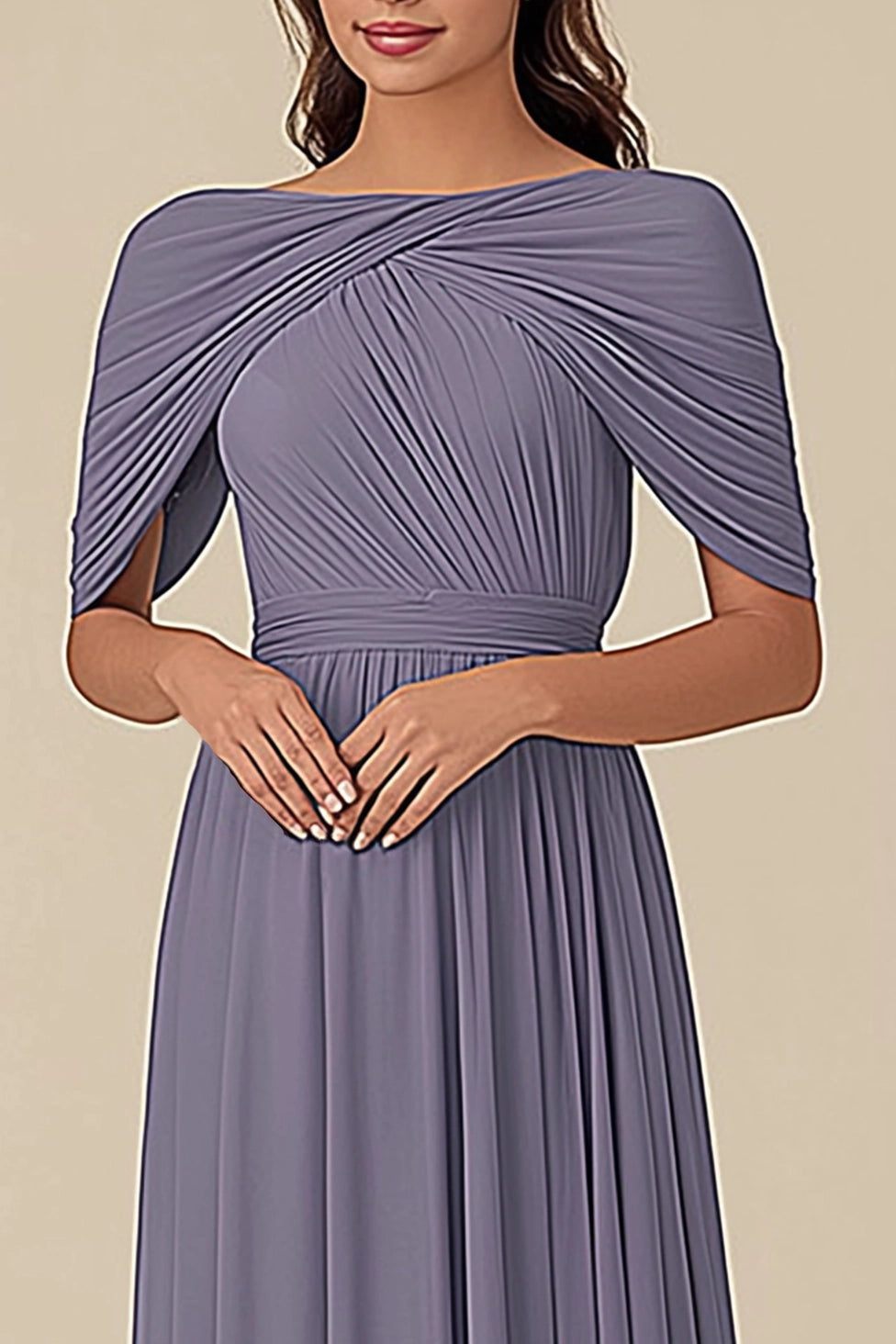Simple beautiful generous and full of charm Prom Dress Formal Wedding Guest Dress Grey Blue Round Neck Mother of the Bride Gown
