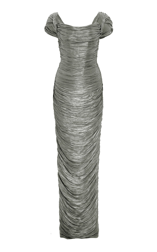 Ruched Silk Satin Off-The-Shoulder Gown Gentle beautiful and grand