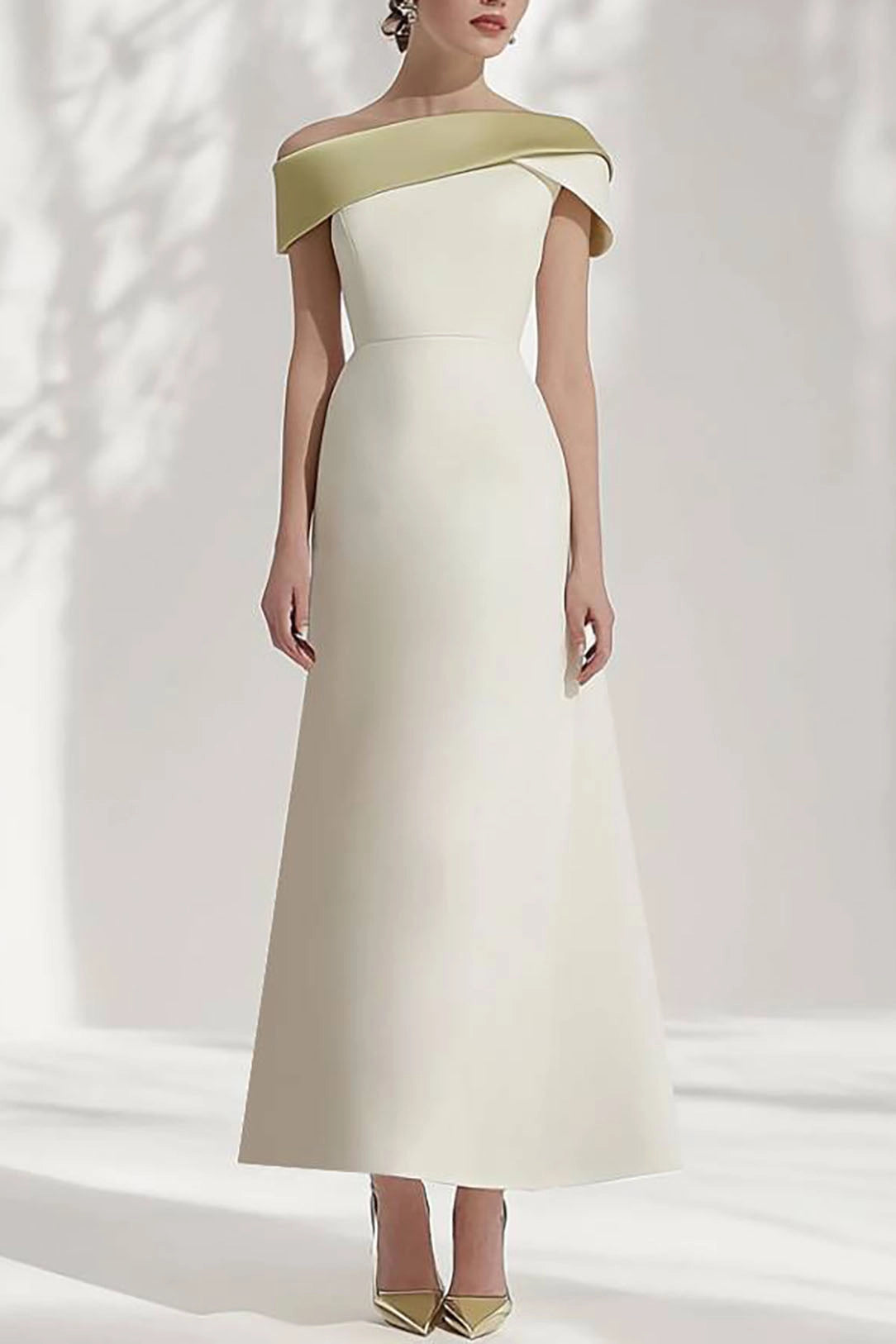 Formal Evening Dress White Off Shoulder A-Line Maxi Dress