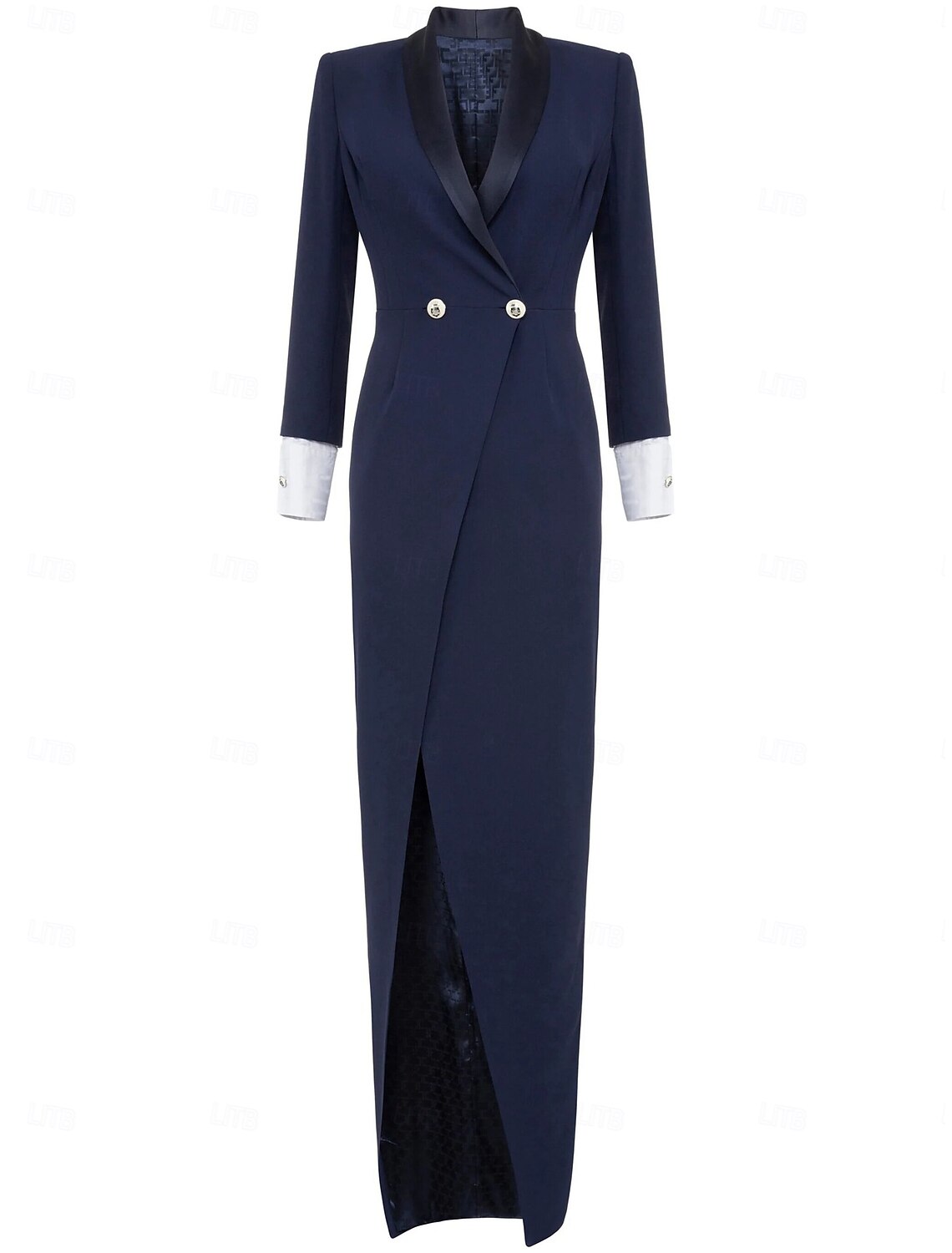 A-Line Evening Gown Vintage Dress Tuxedo Dress Formal Wedding Floor Length Long Sleeve Shirt Collar with Slit