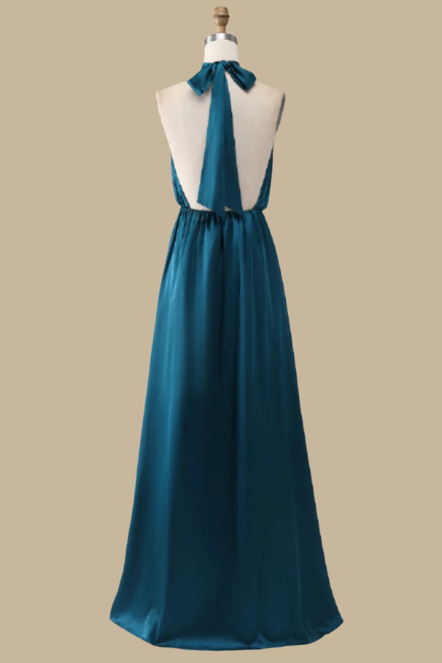 Halter Blouson-Style Maxi Dress with Slit Straps Simple gentle grand and beautiful