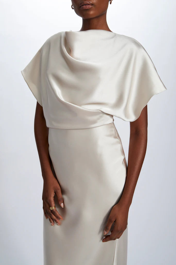 Fluid Satin Draped Gown Simple atmospheric beautiful and unique design