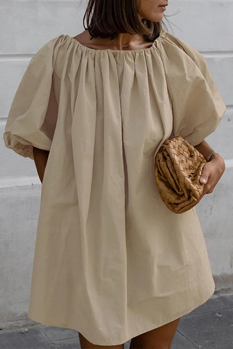Sexy Solid Color Pocket Ruched Off Shoulder Lantern Skirt Dresses Simple atmospheric beautiful and unique desi