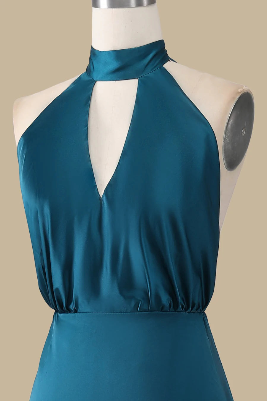 Halter Blouson-Style Maxi Dress with Slit Straps Simple gentle grand and beautiful