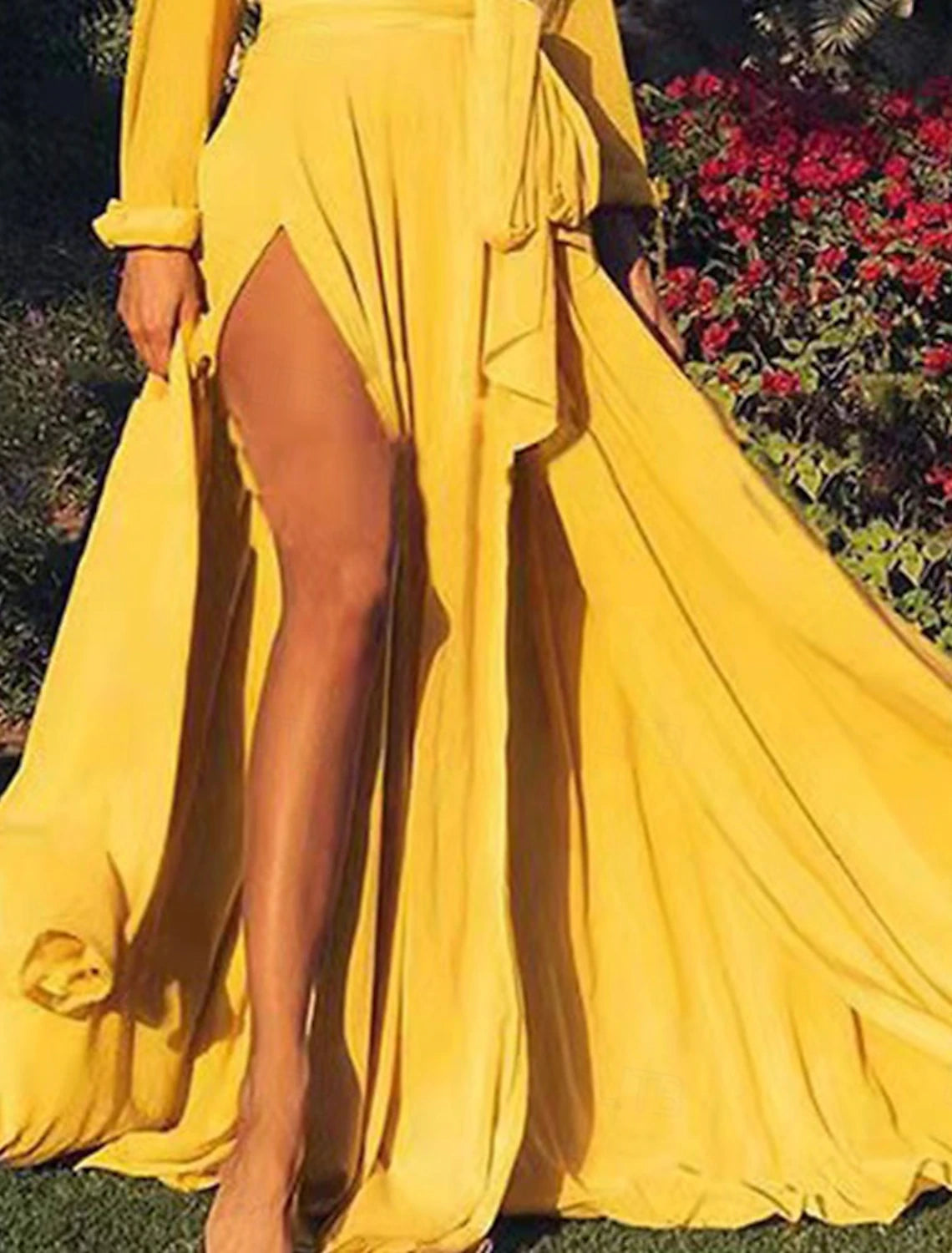 Party Dresses Elegant Dress Wedding Wedding Guest Floor Length Long Sleeve V Neck Polyester Backless with Slit