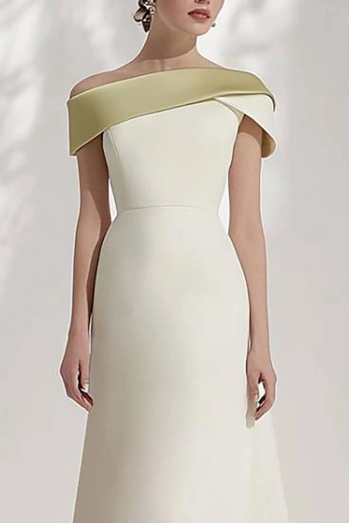 Formal Evening Dress White Off Shoulder A-Line Maxi Dress