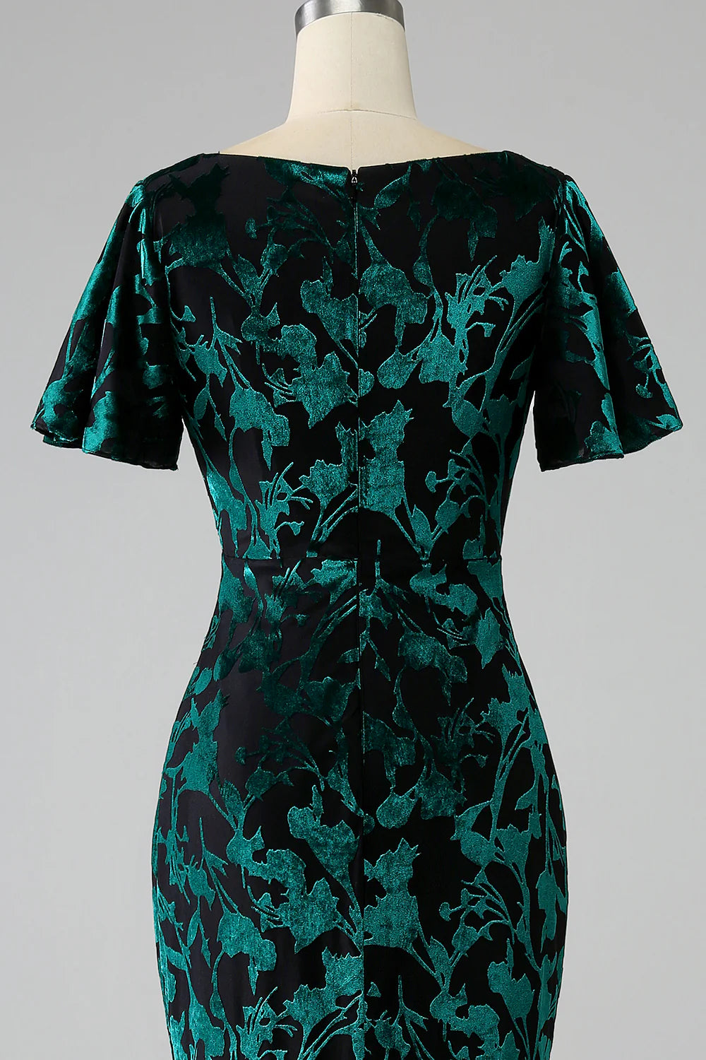 Mermaid V Neck Burnout Velvet Floor Length Dress With Short Sleeves