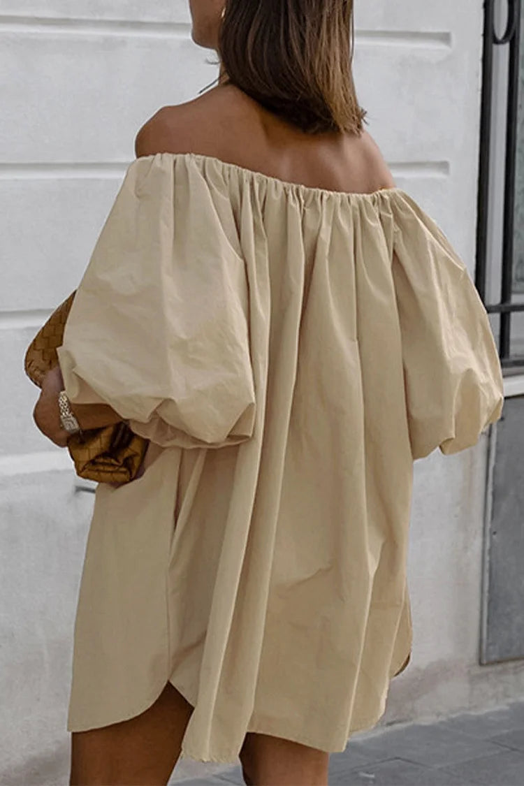 Sexy Solid Color Pocket Ruched Off Shoulder Lantern Skirt Dresses Simple atmospheric beautiful and unique desi