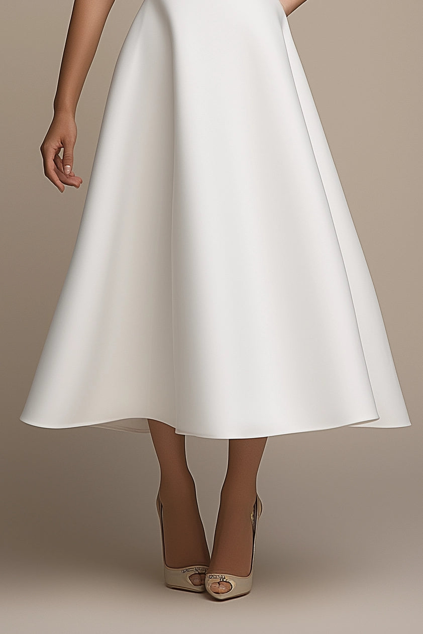Work Party Dress White V Neck Sleeveless A-Line Midi Dress Simple beautiful generous and full of charm