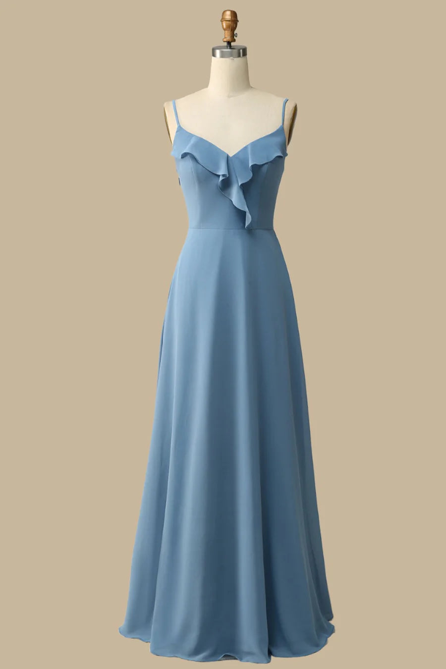 Ruffle Lace-Up Chiffon Maxi Dress Dusty Blue  Simple gentle grand and beautifu