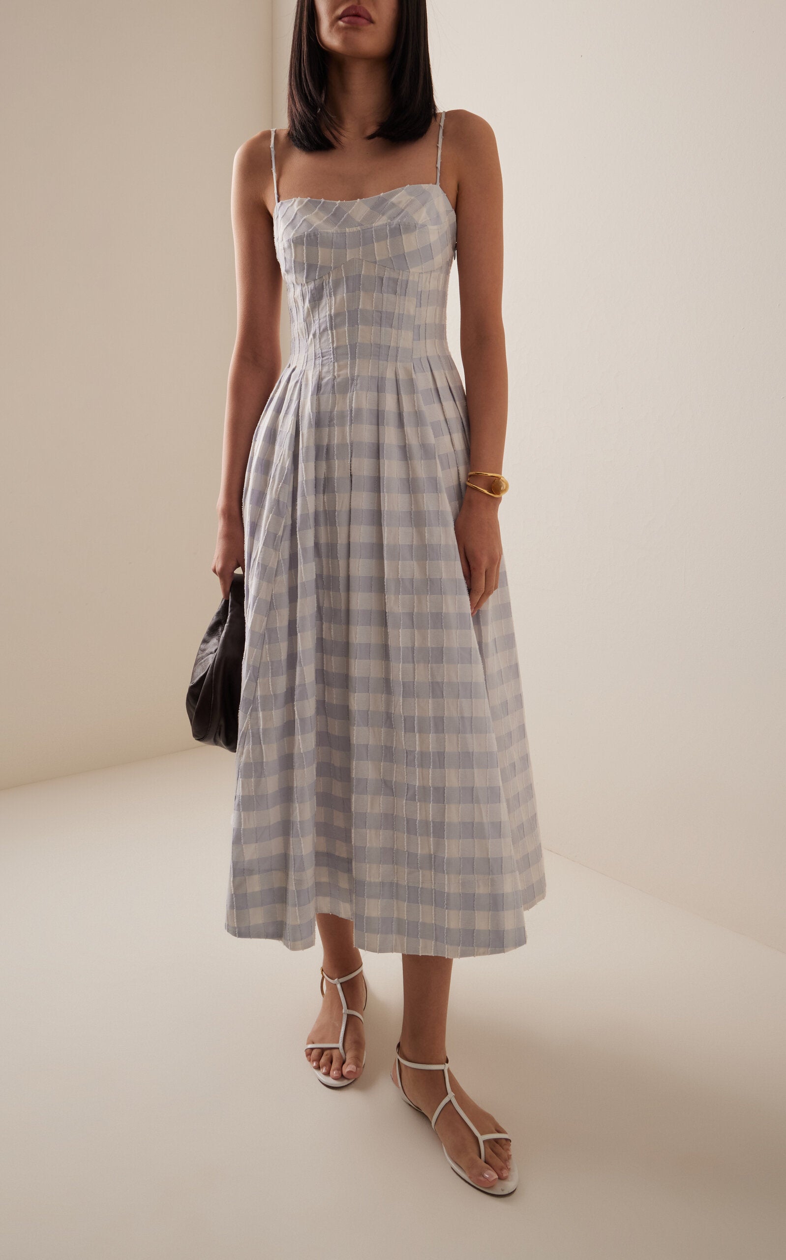 Draped JeGingham Cotton-Fil Coupe Midi Dress Full of charm simple and atmospheric