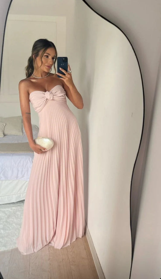 Long Prom Dress Pleated Formal Party Gown