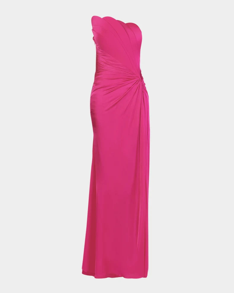 French Fuschia Strapless Sculpted Slit Gown Charming and unique design Beautiful generous simple