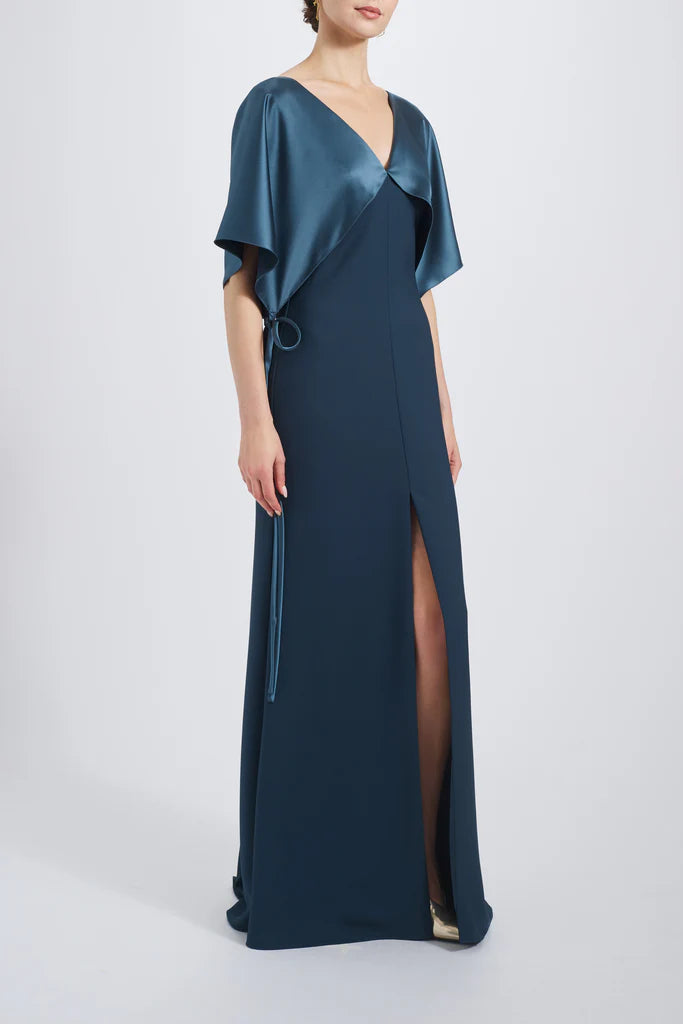Cape Fluid Satin Gown Hammered Satin Gathered Dress Simple atmospheric beautiful and unique desig