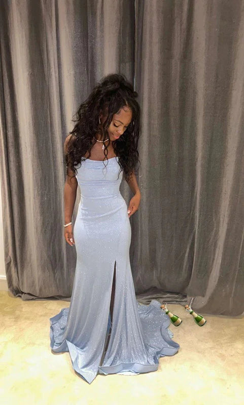 Light Blue Mermaid Long Prom Dress Elegant Evening Party Dress