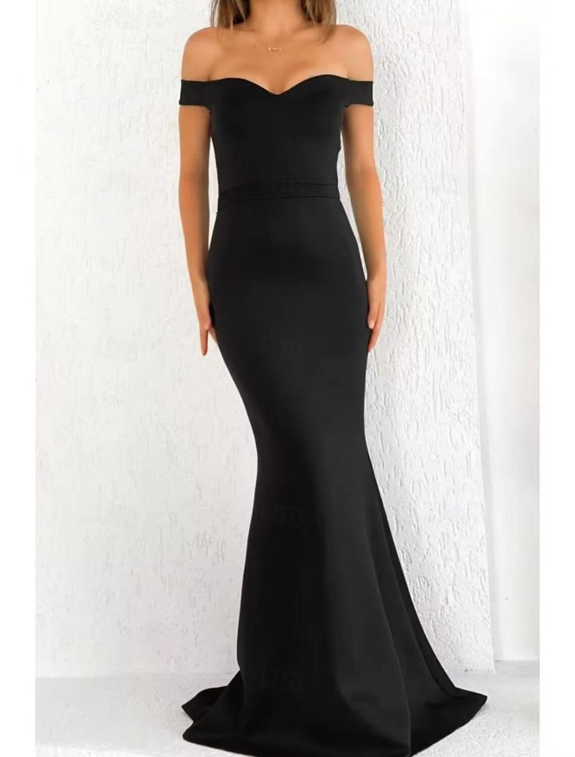 Mermaid / Trumpet Evening Gown Elegant Dress Evening Party Black Tie Gala Sweep / Brush Train Short Sleeve Off Shoulder Wednesday Addams Family Cotton Blend Backless with Fringe