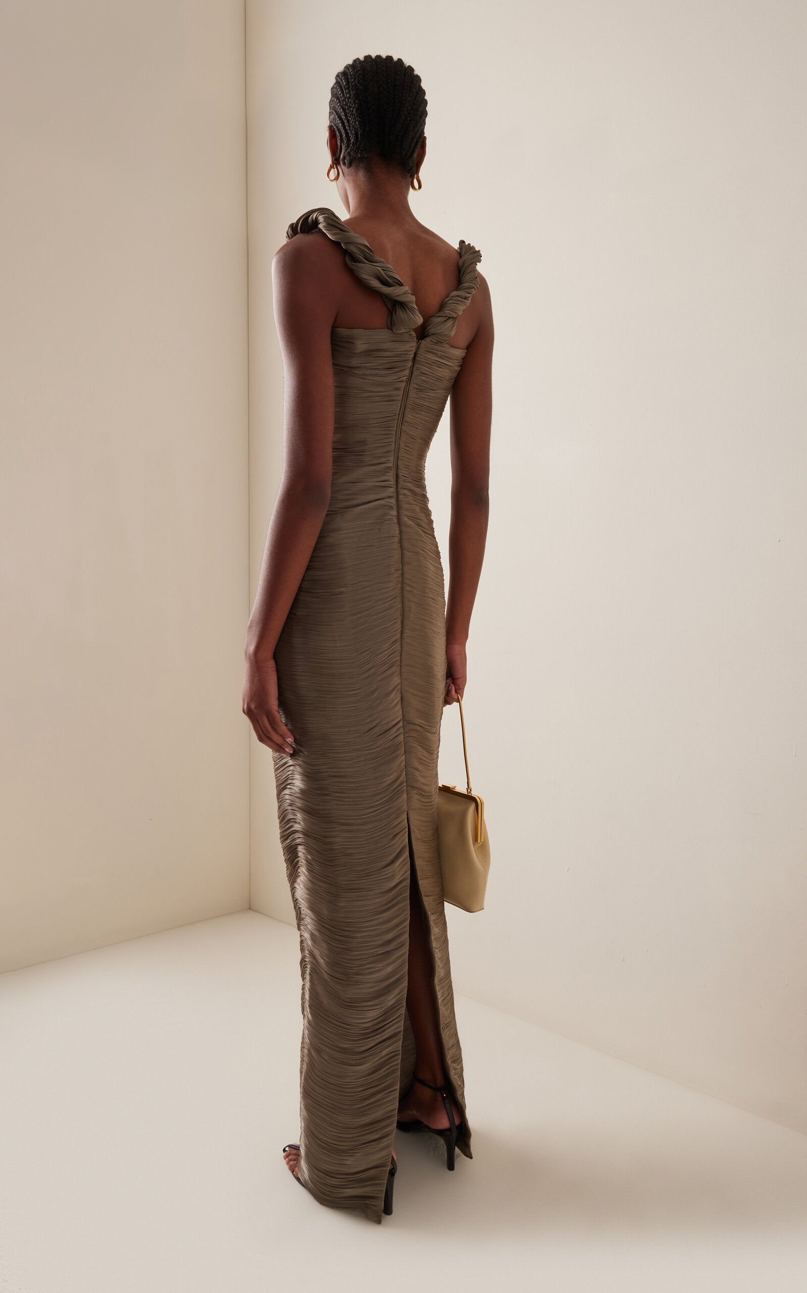 Ruched Silk Satin Off-The-Shoulder Gown Gentle beautiful and grand