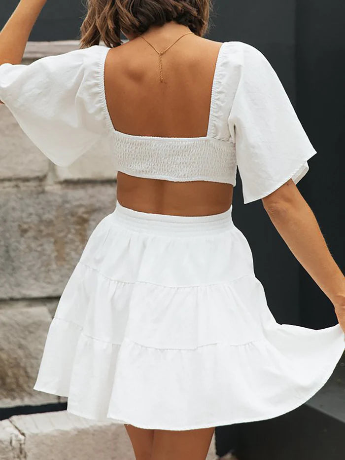 Sweet White Square Neck Cutout A Line Short Graduation Dress