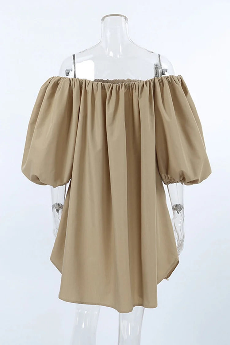 Sexy Solid Color Pocket Ruched Off Shoulder Lantern Skirt Dresses Simple atmospheric beautiful and unique desi