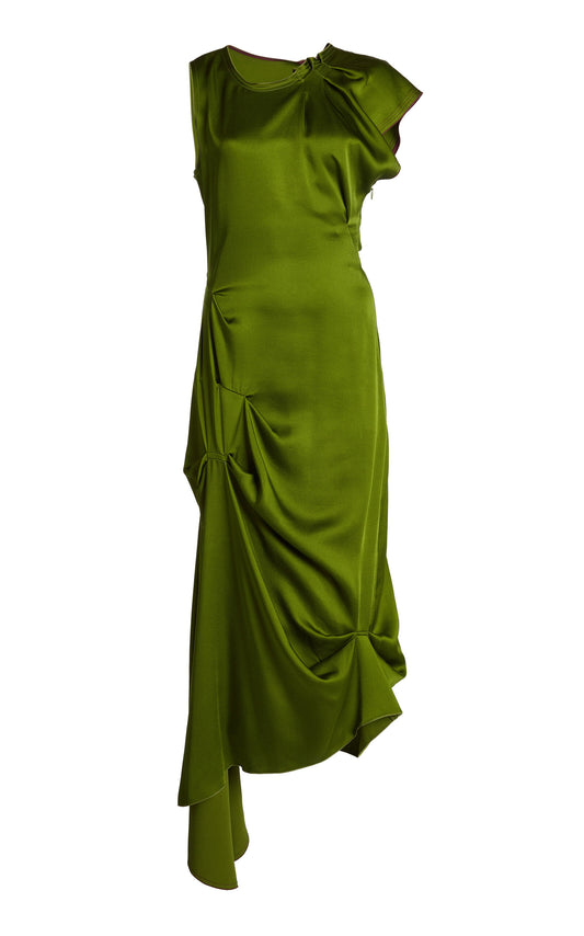 Exclusive Gathered Satin Midi Dress Simple gentle beautiful and grand