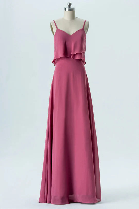 Chiffon Straps Ruffled Bridesmaid Dress Gentle beautiful and generous
