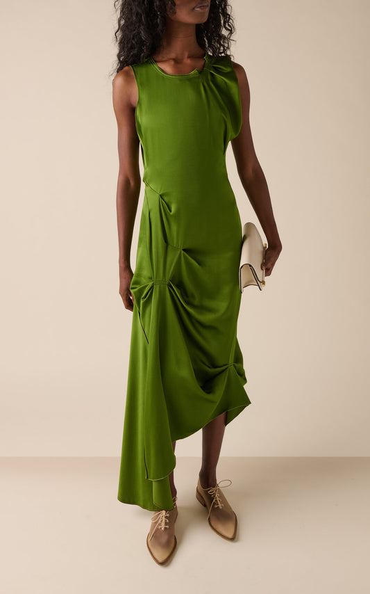 Exclusive Gathered Satin Midi Dress Simple gentle beautiful and grand