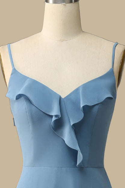 Ruffle Lace-Up Chiffon Maxi Dress Dusty Blue  Simple gentle grand and beautifu