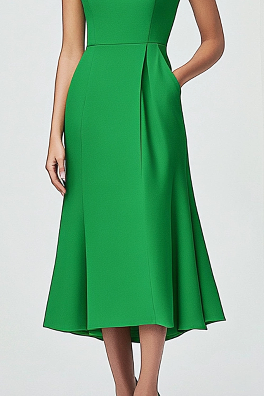 Formal Work Green A-Line Dress Short Sleeves Flared Hem Dress With Pockets Simple beautiful generous and full of charm
