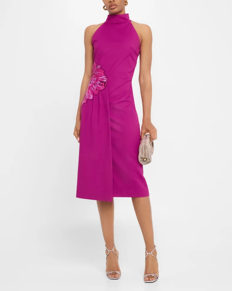 Sequin Floral Applique Halter Midi Dress Beautiful and charming simple and unique design