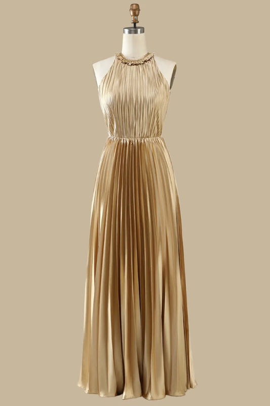 Round Neck Ruffle Pleated Maxi Dress  Simple gentle grand and beautiful