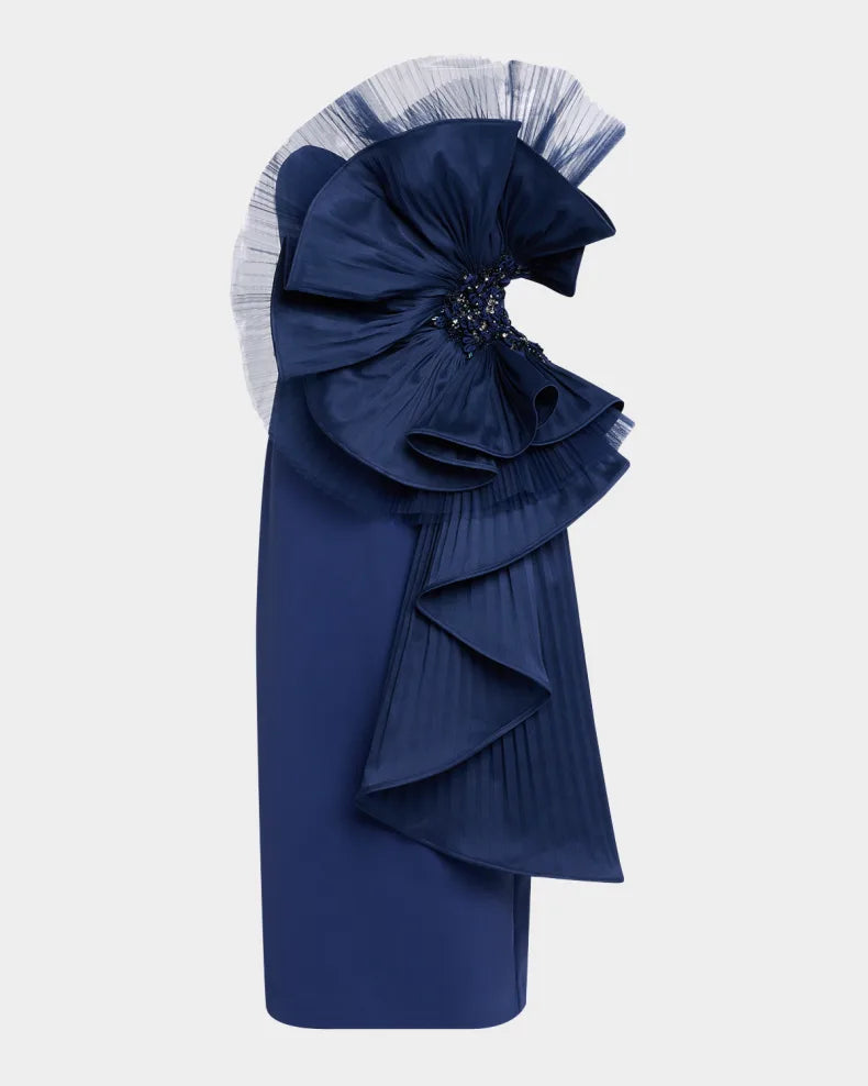 Strapless Pleated Fan Midi Sheath Dress Beautiful and charming simple and unique design