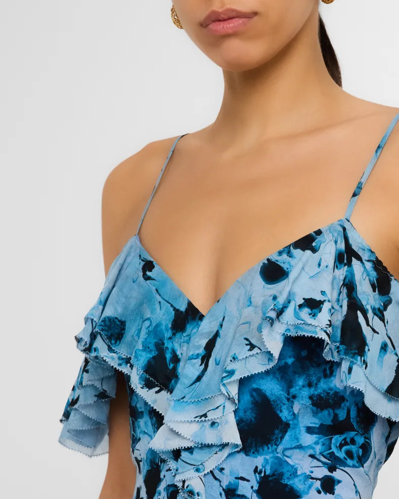 Charming and unique design Beautiful generous simple Cold-Shoulder Ruffle Chiffon Gown