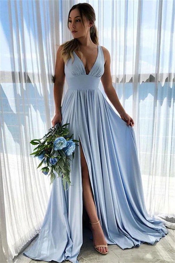 V-Neck Sleeveless Simple Prom Dress Long Evening Gowns Simple gentle atmospheric and unique design