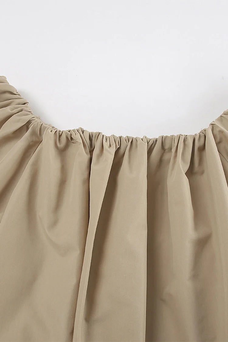 Sexy Solid Color Pocket Ruched Off Shoulder Lantern Skirt Dresses Simple atmospheric beautiful and unique desi
