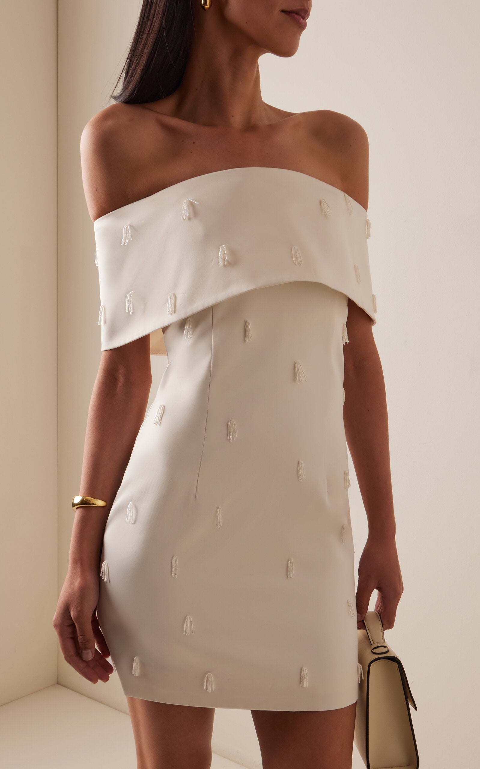 Ladies' Spring And Summer Vacation Cape-Detailed Beaded Satin Mini Dress