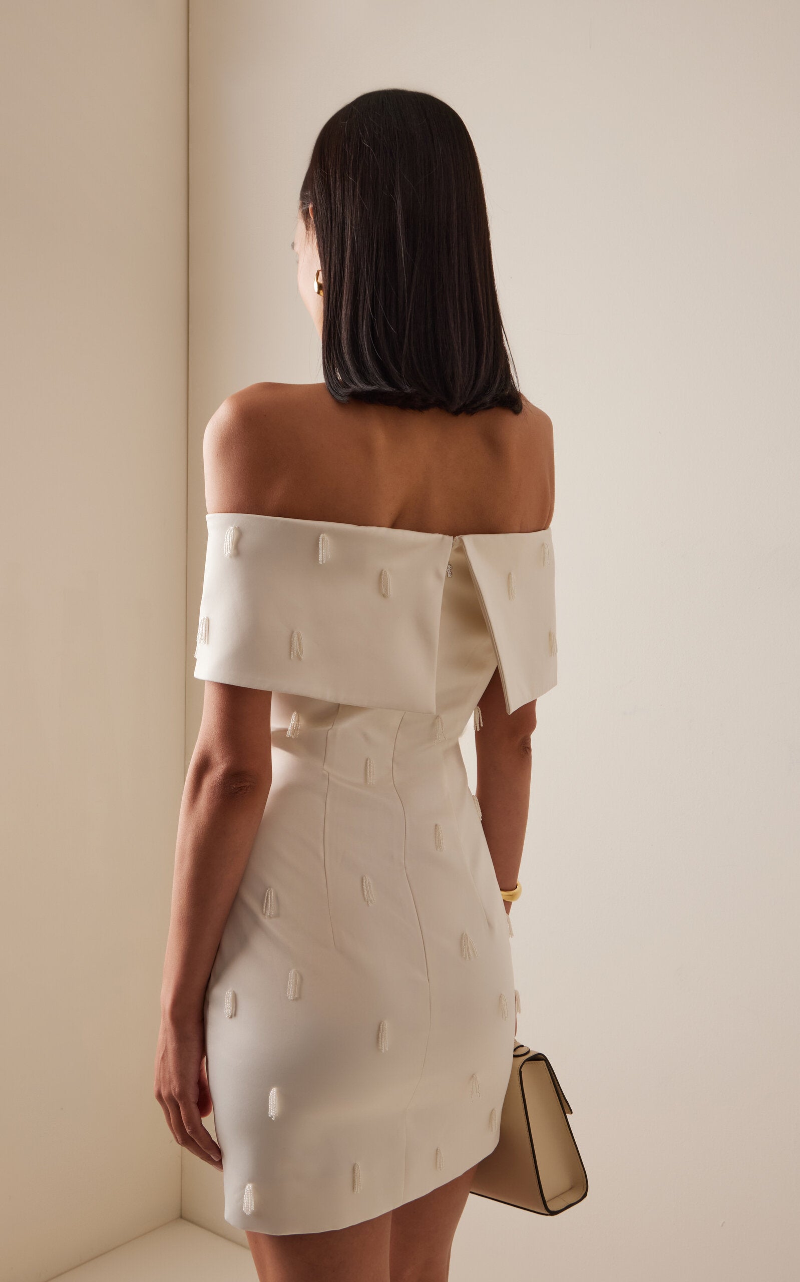 Ladies' Spring And Summer Vacation Cape-Detailed Beaded Satin Mini Dress