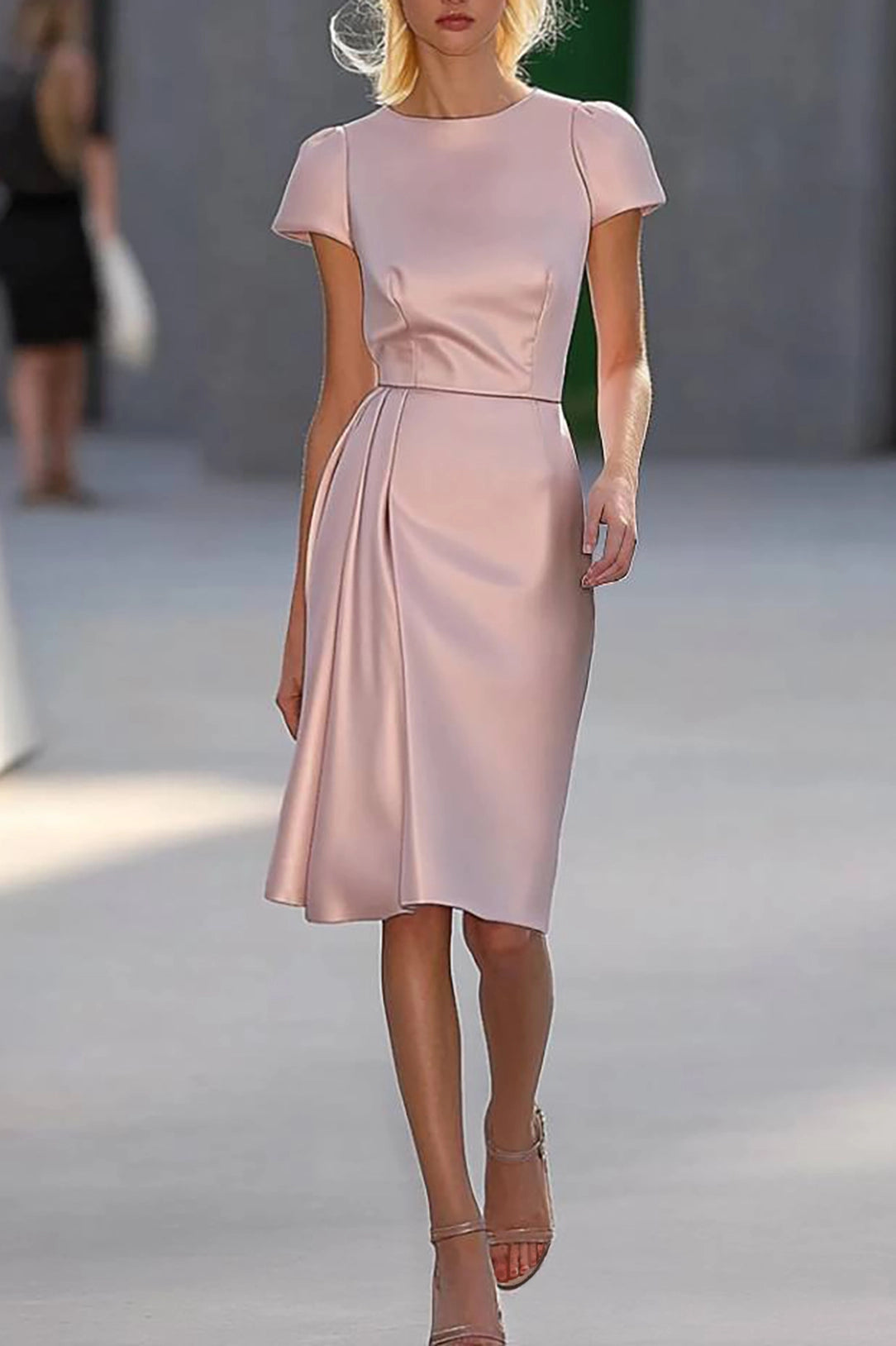 Simple beautiful generous and full of charm Prom Dress Wedding Guest Semi-Formal Dress Light Pink Satin Knee-Length Dress ﻿