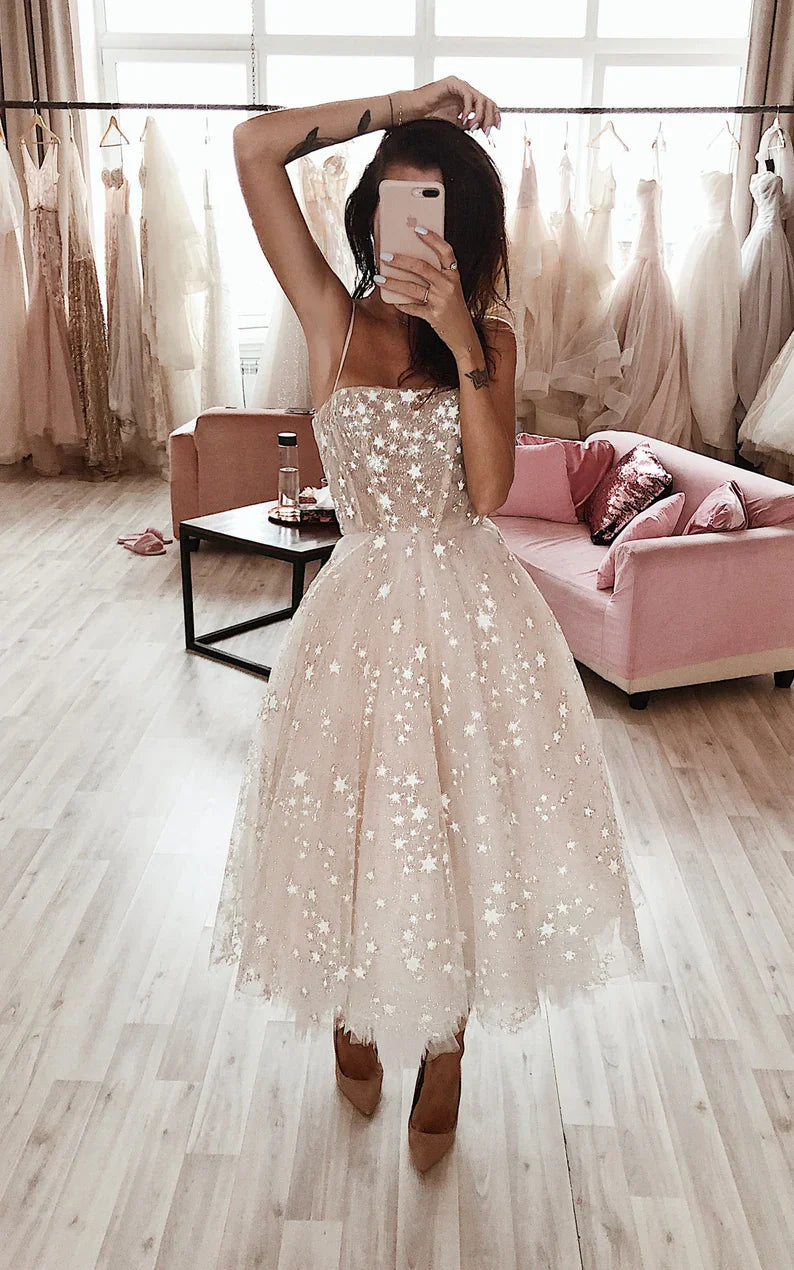 A line Spaghetti Straps Prom Dresses evening Dress formal Dress