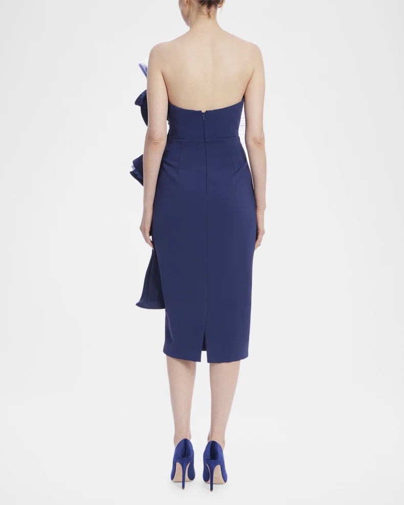 Strapless Pleated Fan Midi Sheath Dress Beautiful and charming simple and unique design