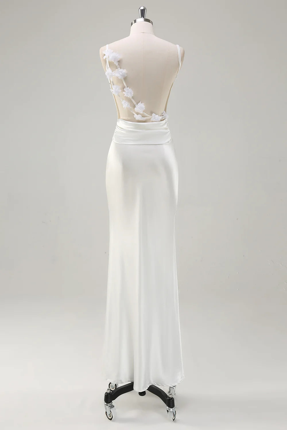 White Mermaid Cowl Neck Spaghetti Straps Backless Long Wedding Dress