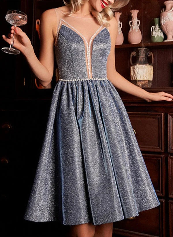 Princess Jewel Neck Sleeveless Knee-Length Backless Homecoming Dresses with SequinsSimple gentle beautiful and unique design