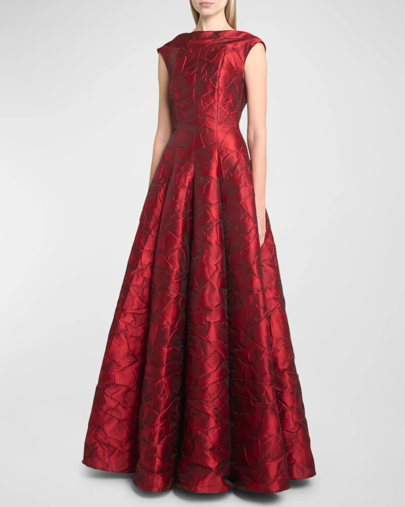 Ruffles Jacquard Cap-Sleeve Gown Beautiful and charming simple and unique design