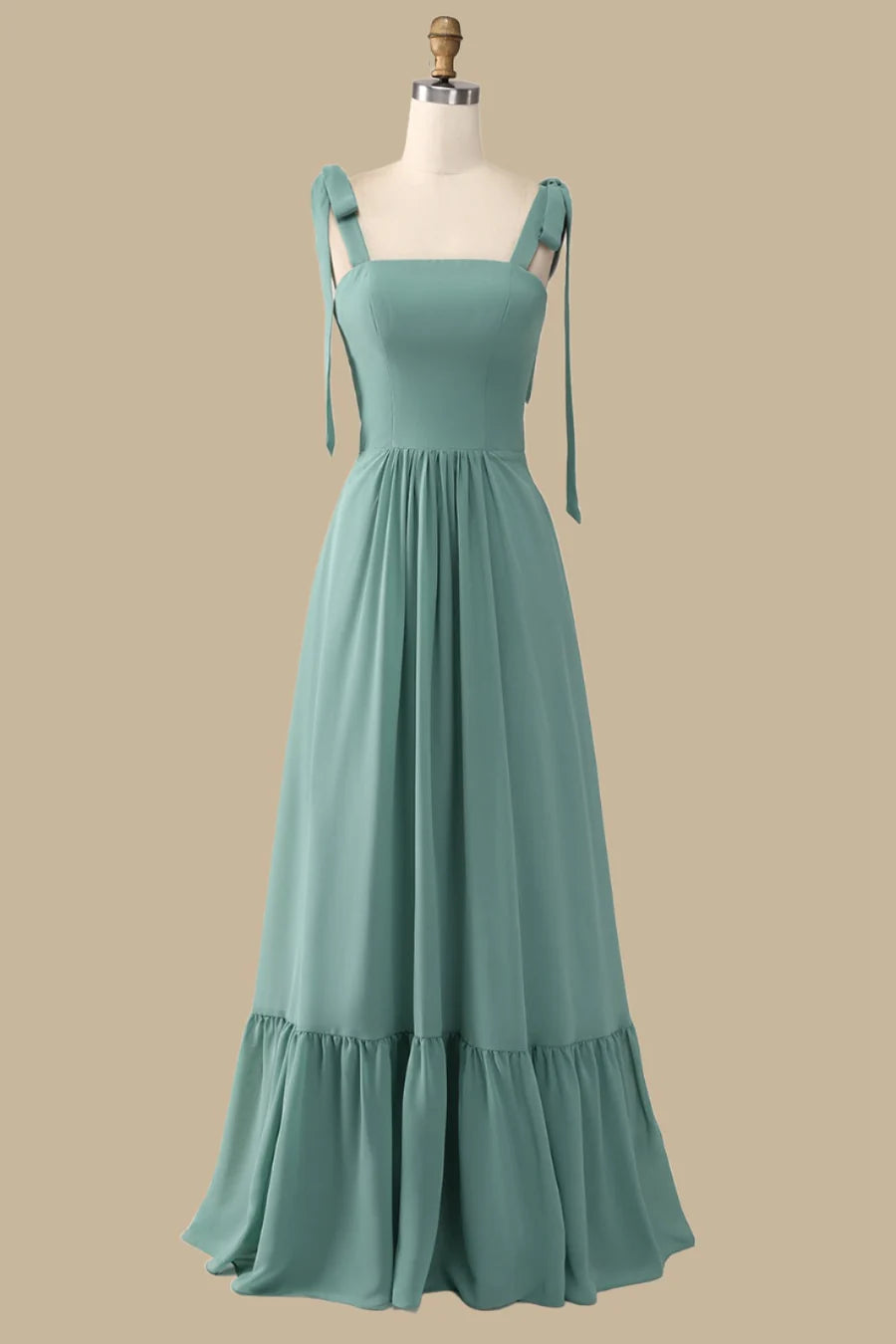 A-Line Maxi Dress with Bow Straps Simple gentle grand and beautiful