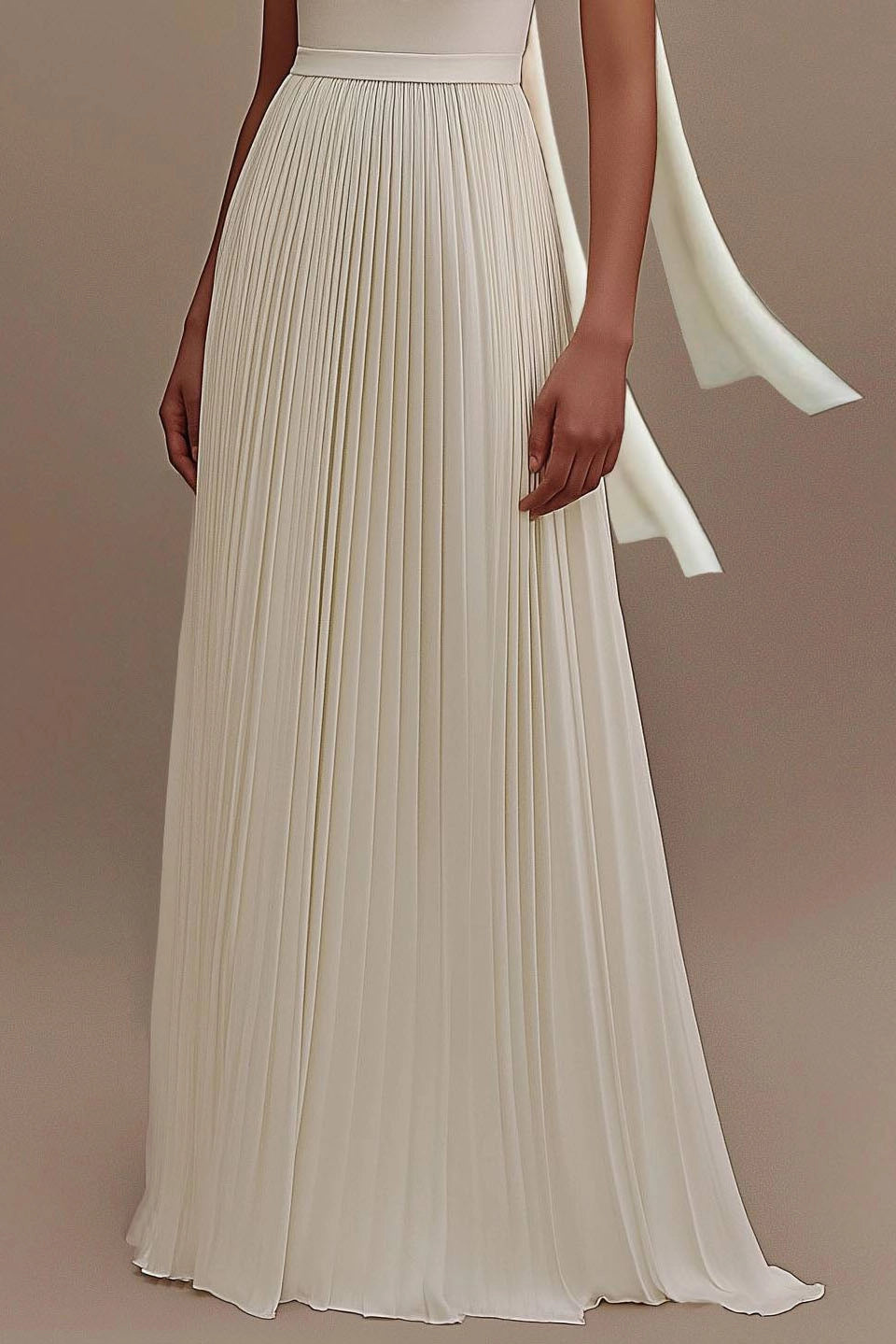Formal Evening Dress with Scarf White Halter with Flowing Pleated Floor-Length Gown Simple beautiful generous and full of charm