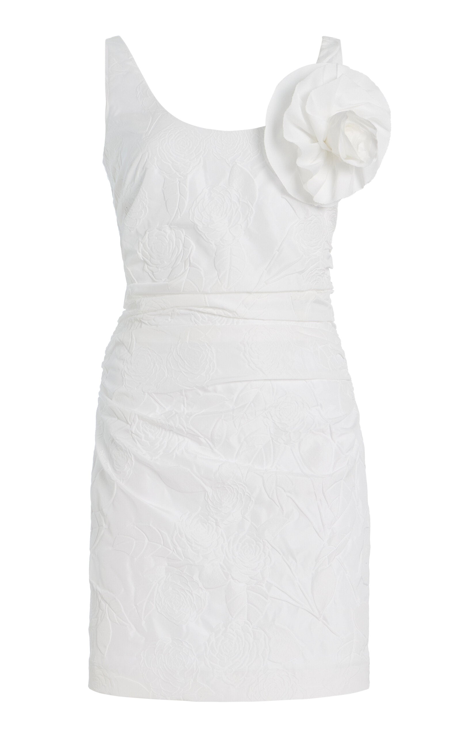 Gisele Brooch-Detailed Camellia-Embossed Mini Dress