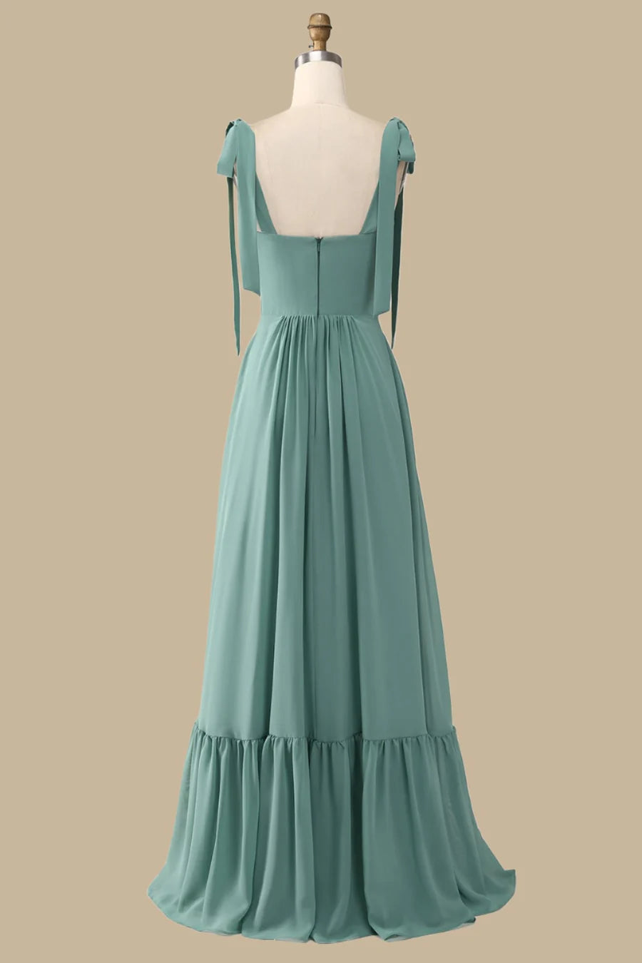 A-Line Maxi Dress with Bow Straps Simple gentle grand and beautiful