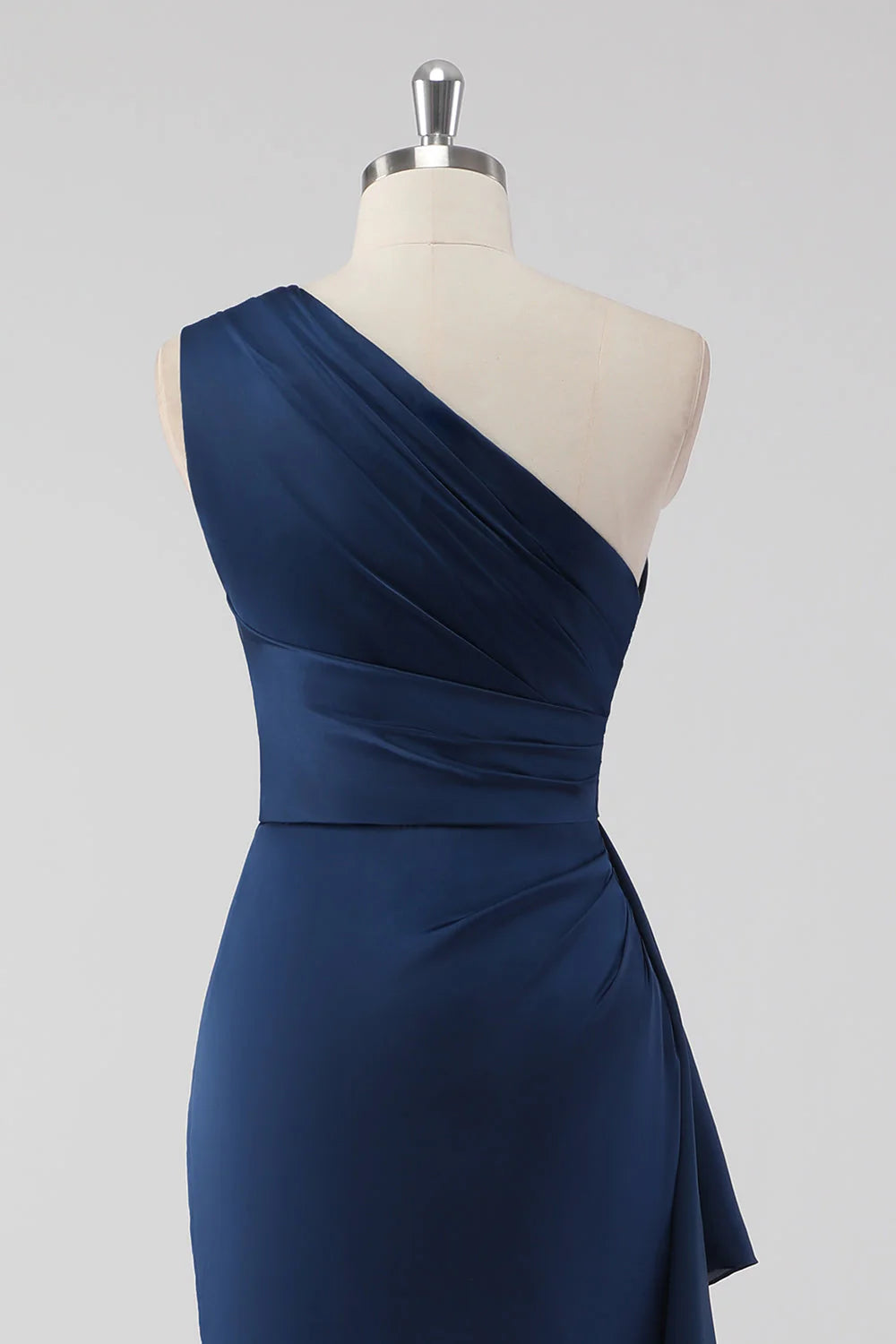 Navy Mermaid One Shoulder Ruched Long Formal Dress with Ruffles