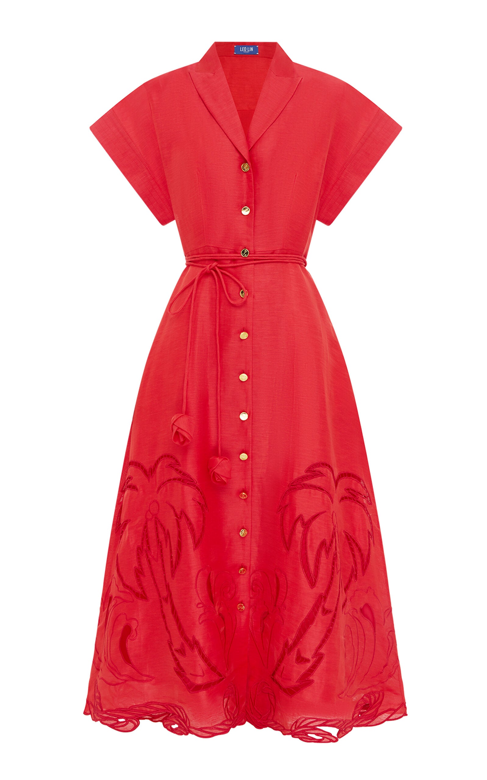 Appliquéd Linen-Blend Shirt Midi Dress Full of charm simple and atmospheric