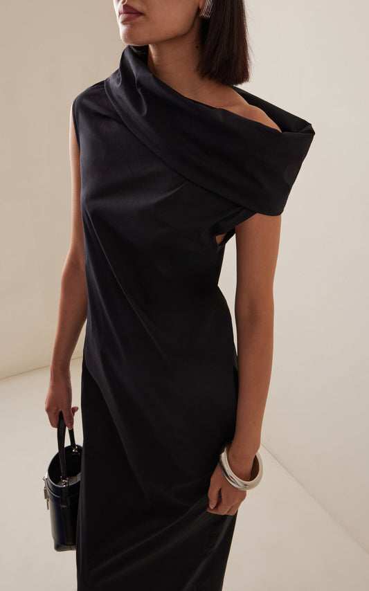Off-The-Shoulder Draped Stretch-Cotton Maxi Dress Simple gentle beautiful and grand